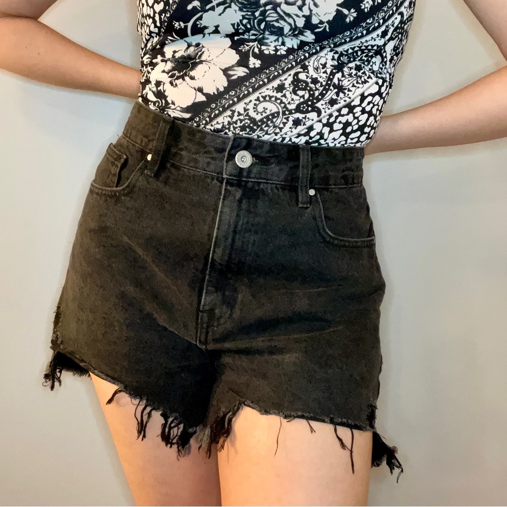 High Rise Black Denim Shorts
